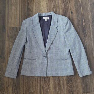 💙 Talbots 100% Worsted Wool Plaid Navy Preppy Women's Blazer Size 14